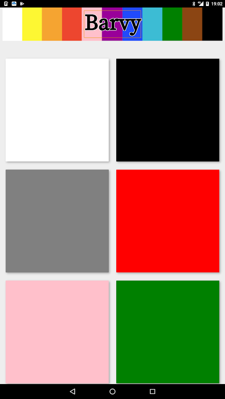 Ukázka z apliakce – barevné čtverce sekce Barvy