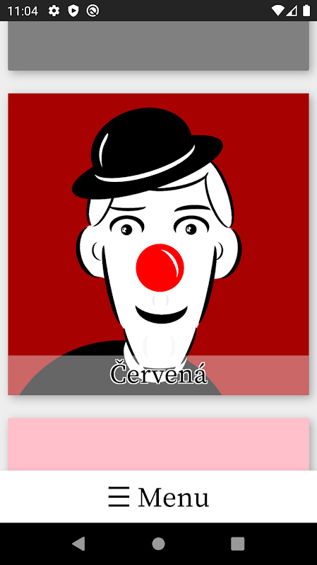Ukázka screenshotu z aplikace v telefonu obrázku klauna k červené barvě