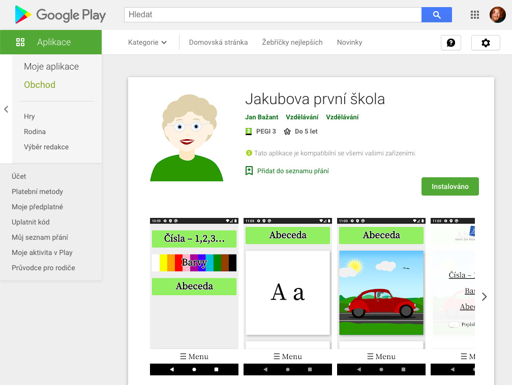 Screenshot z Google Play obchodu s aplikacemi